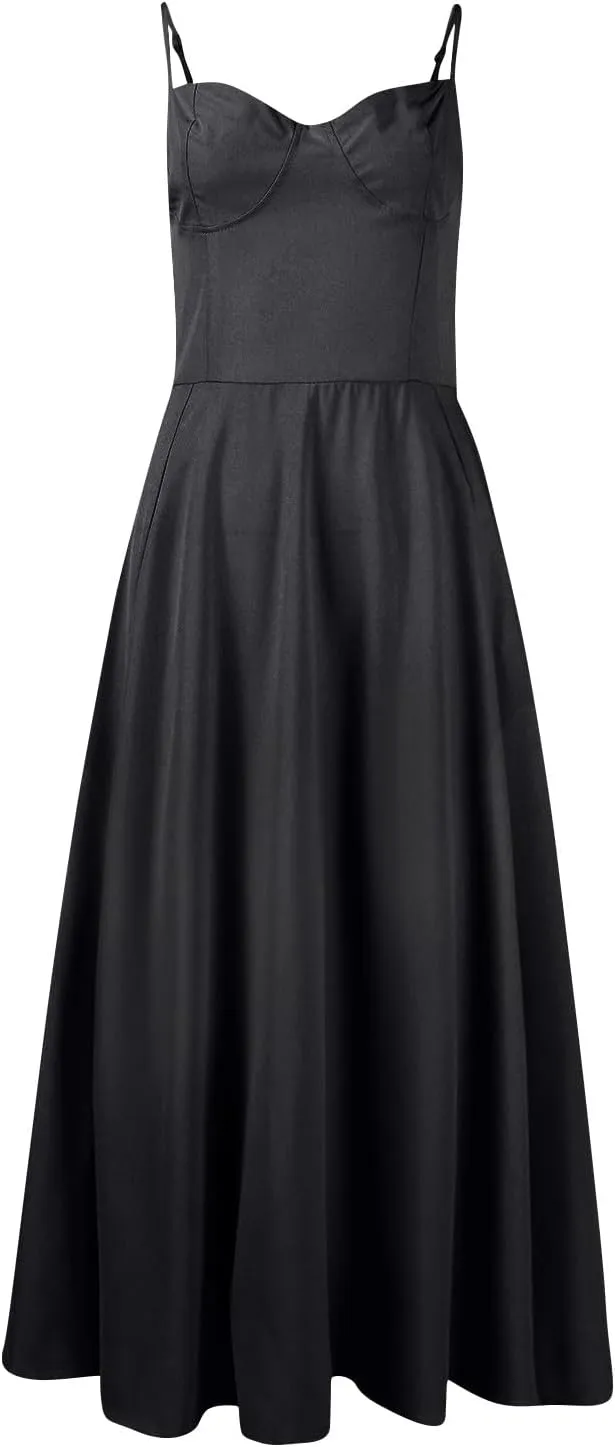 NBXNZWF Women's Corest Dress Spaghetti Strap A-line Drop Waist Midi Dress Flowy Pleated Hem Low Cut Bustier Prom Dresses