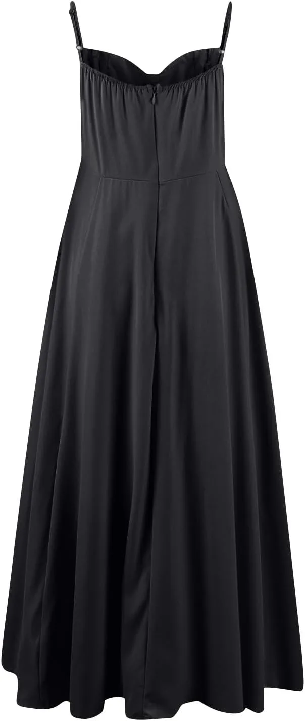 NBXNZWF Women's Corest Dress Spaghetti Strap A-line Drop Waist Midi Dress Flowy Pleated Hem Low Cut Bustier Prom Dresses