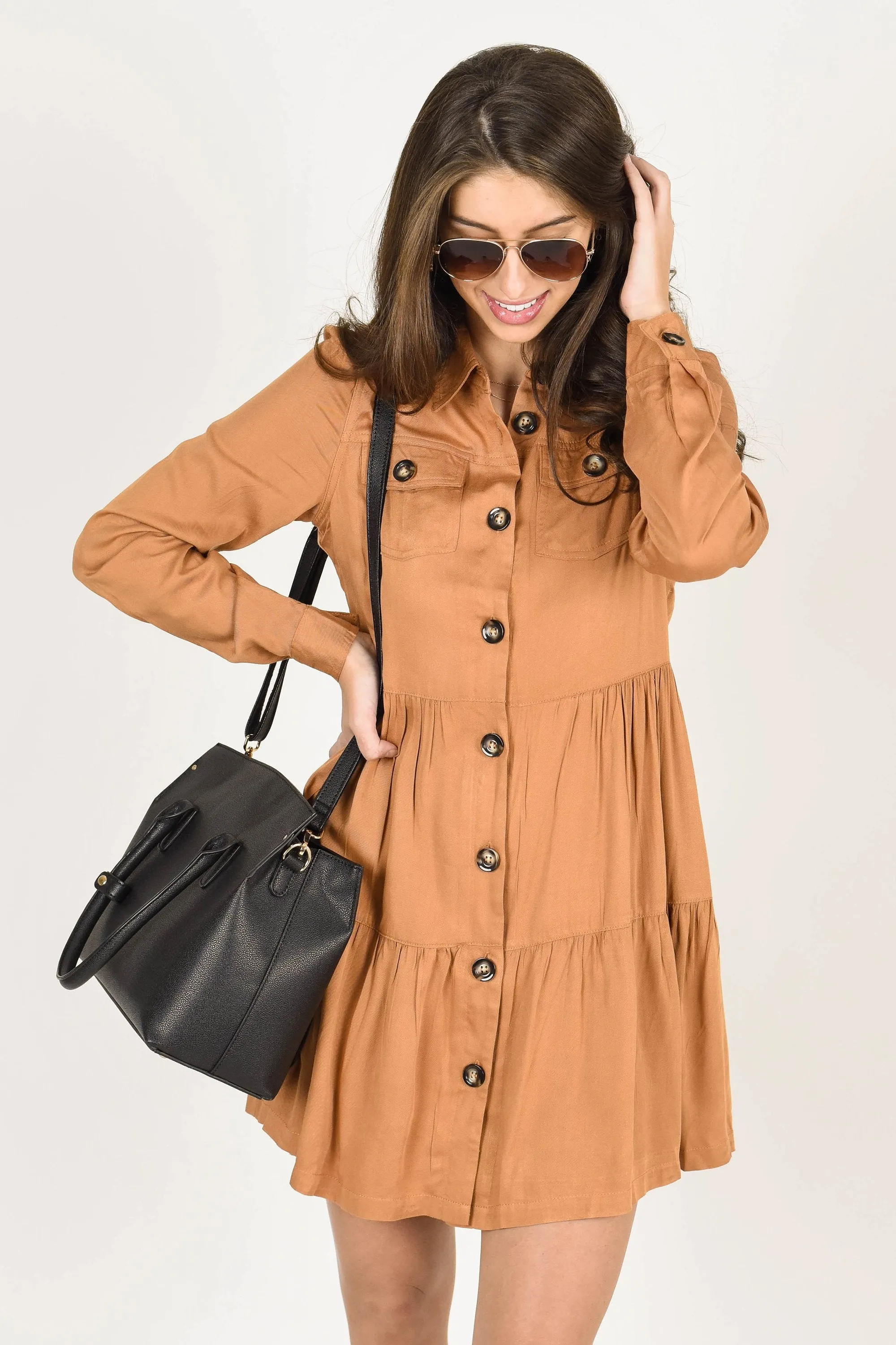 Never Look Back Butterscotch Yellow Button Down Dress