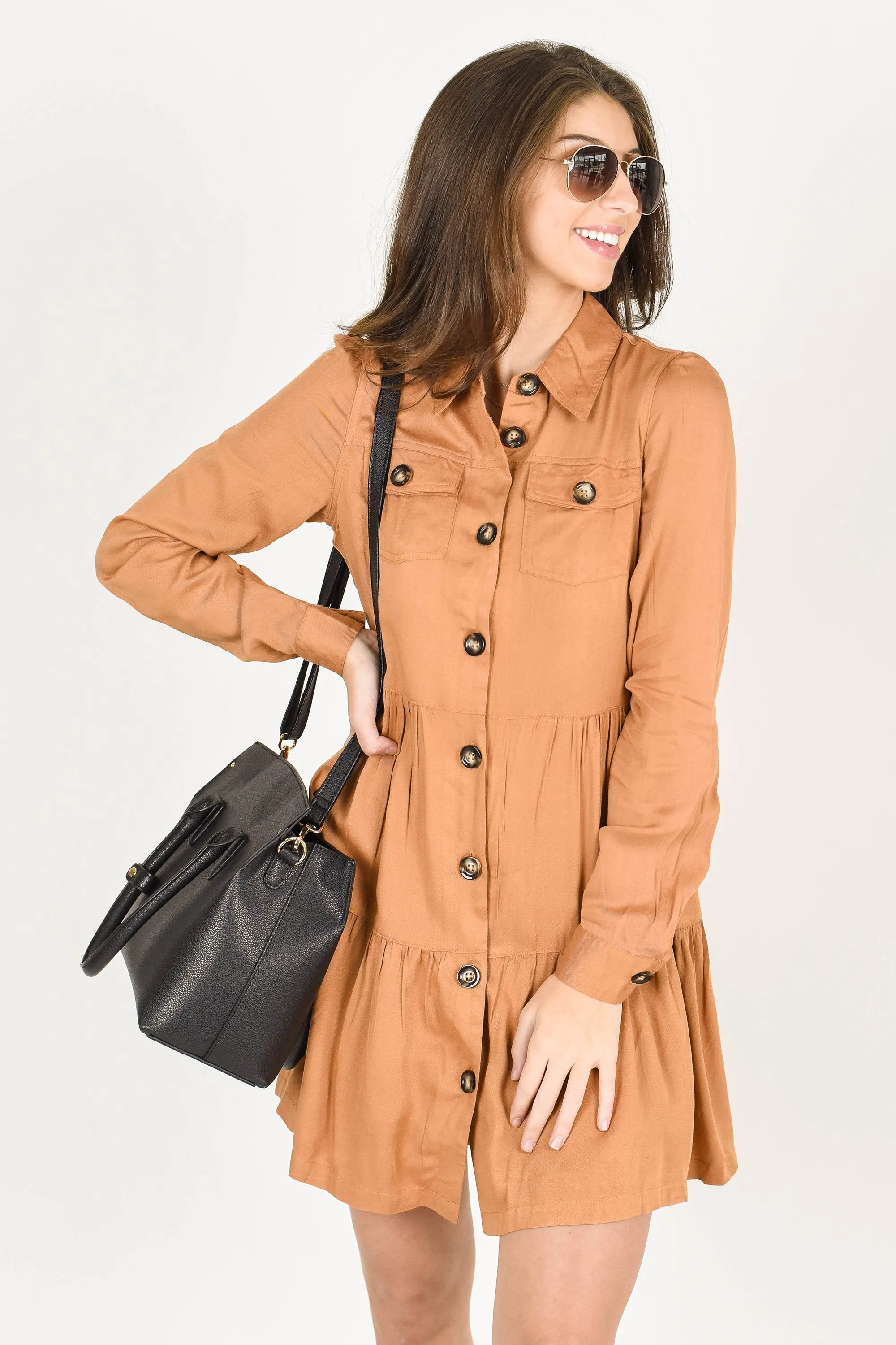 Never Look Back Butterscotch Yellow Button Down Dress