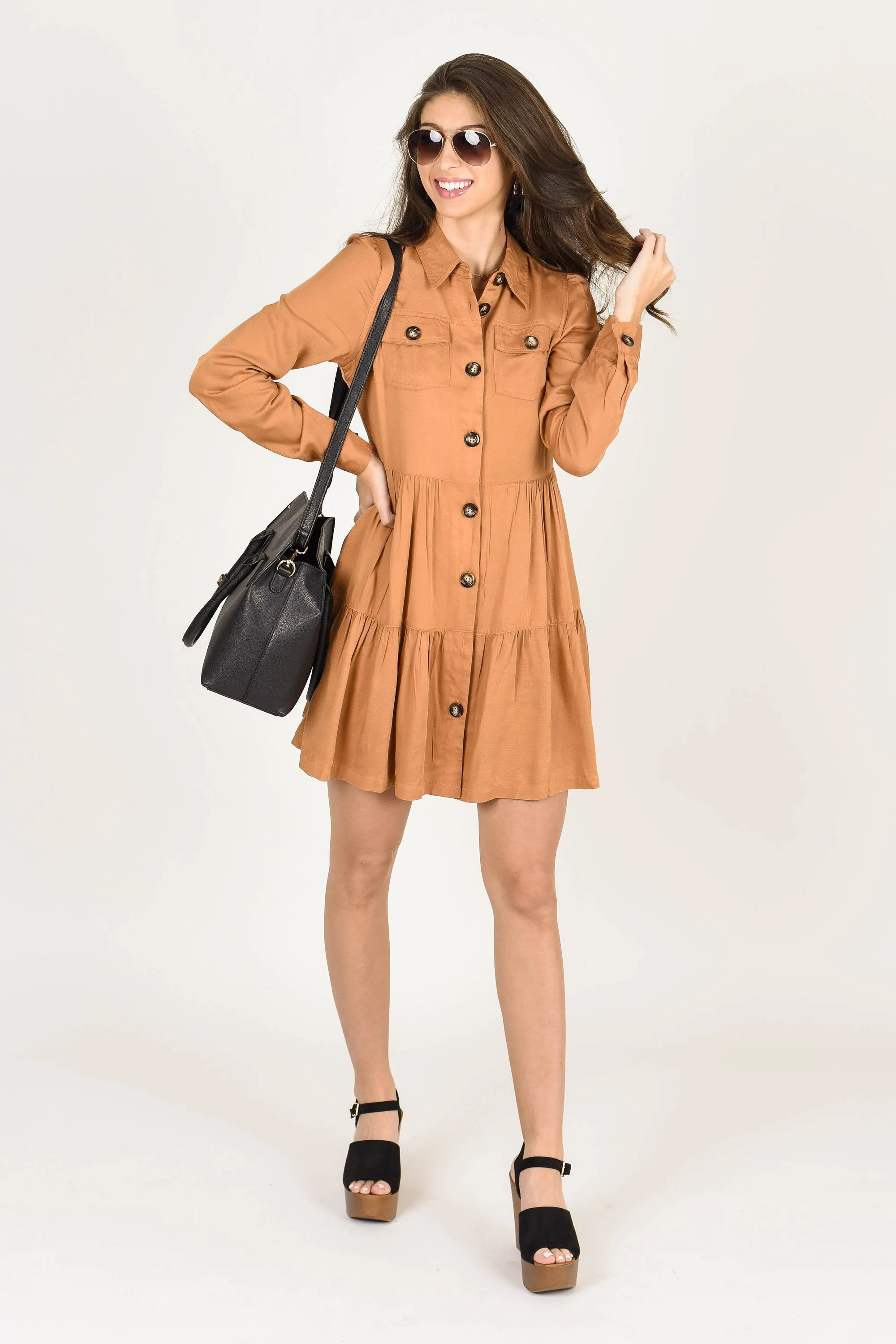 Never Look Back Butterscotch Yellow Button Down Dress