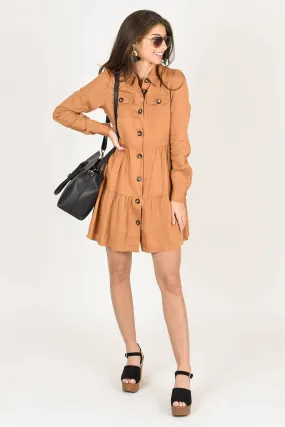 Never Look Back Butterscotch Yellow Button Down Dress