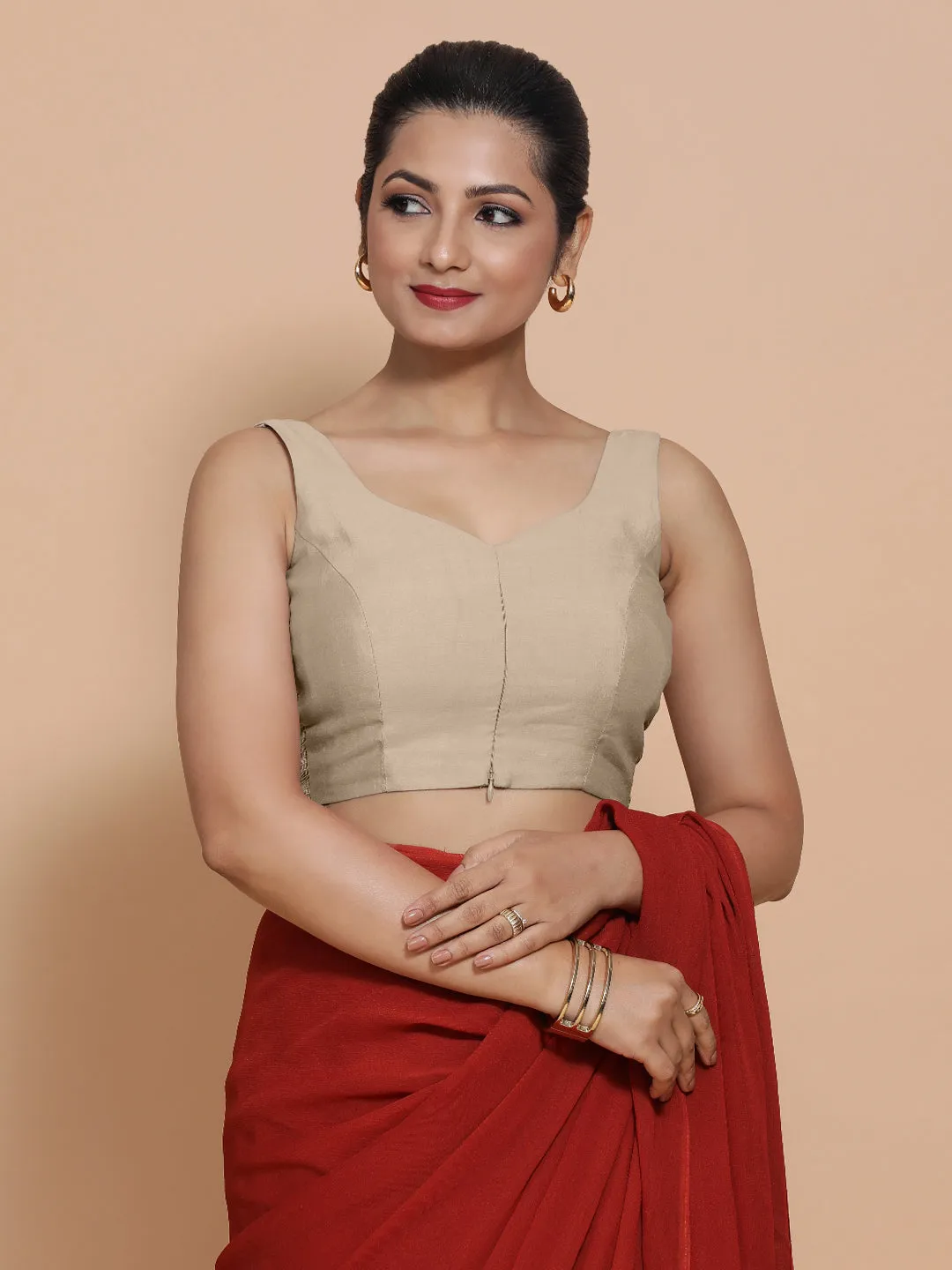 Nitya x Rozaana | Sleeveless Saree Blouse in Oyster Grey