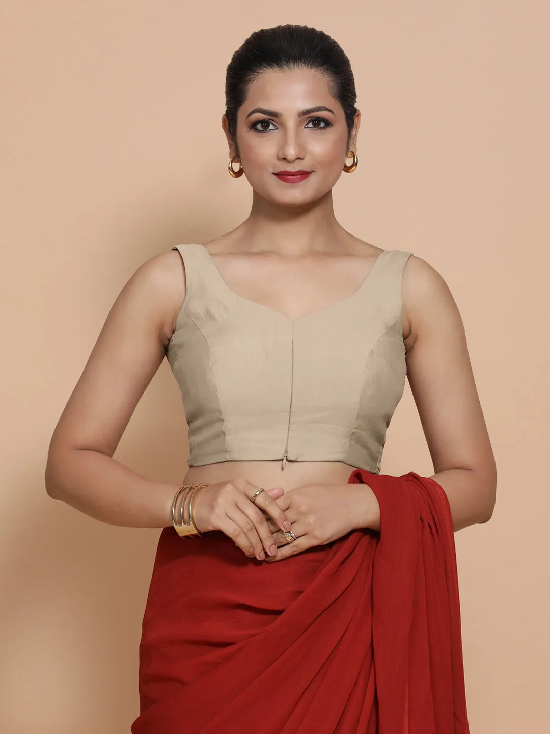 Nitya x Rozaana | Sleeveless Saree Blouse in Oyster Grey