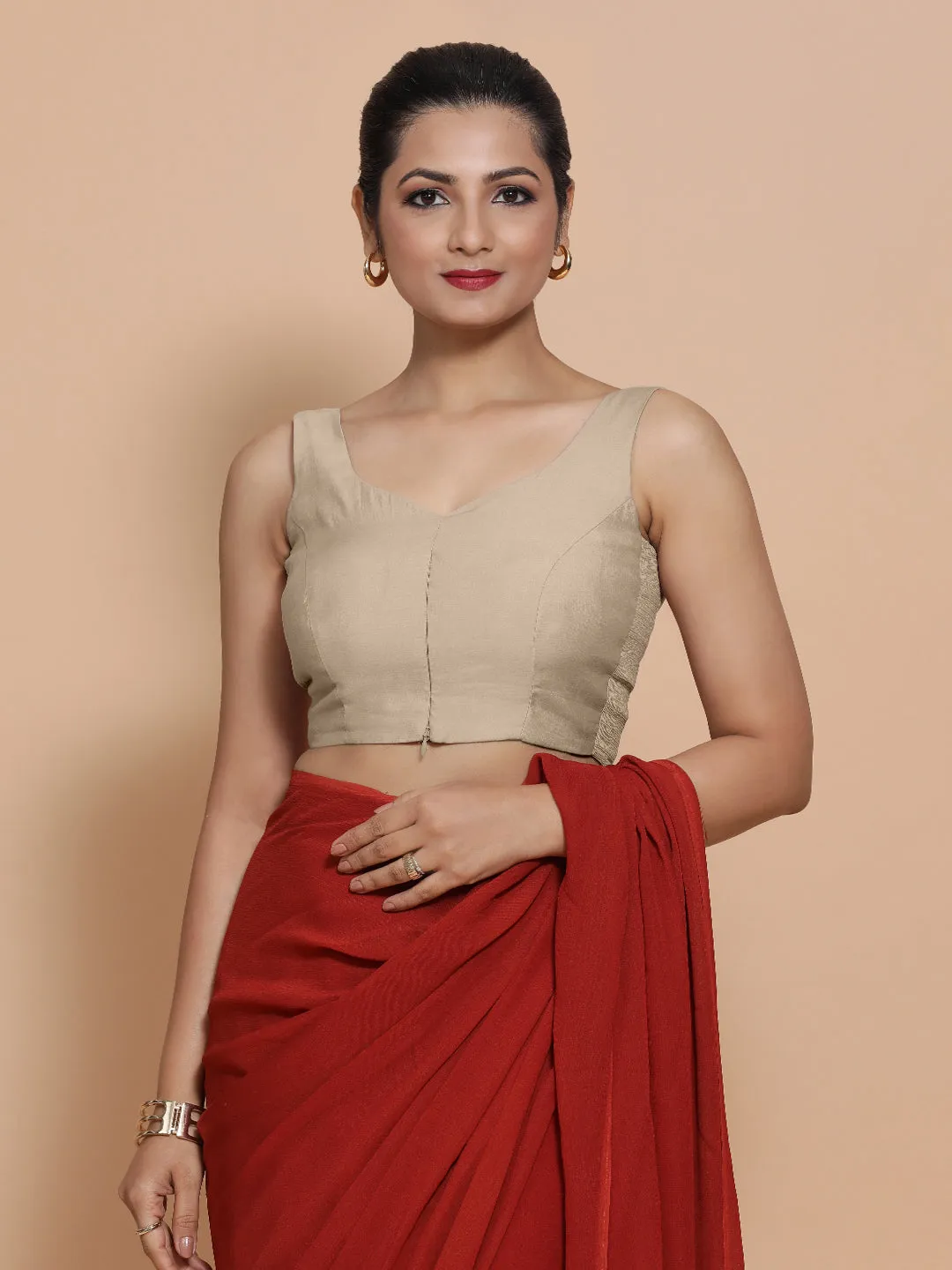 Nitya x Rozaana | Sleeveless Saree Blouse in Oyster Grey