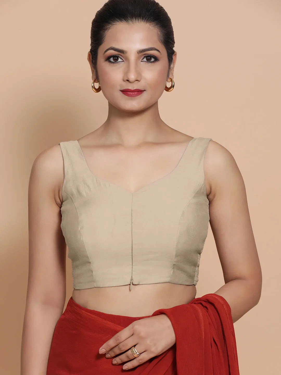 Nitya x Rozaana | Sleeveless Saree Blouse in Oyster Grey