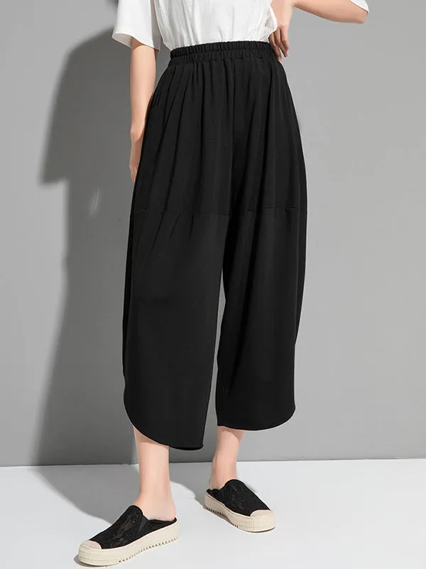 Original Solid Color Elasticity Waist Harem Capri-Pants