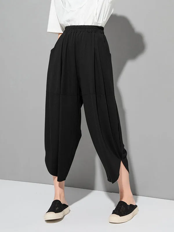 Original Solid Color Elasticity Waist Harem Capri-Pants