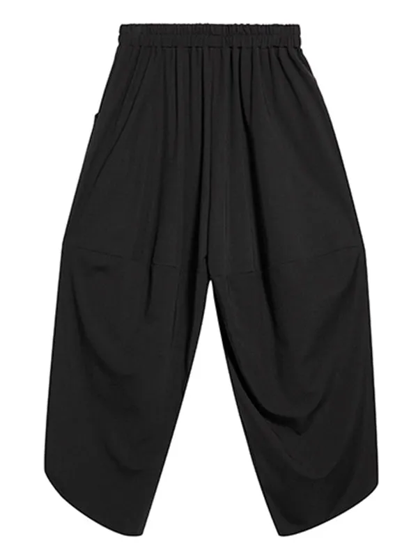 Original Solid Color Elasticity Waist Harem Capri-Pants