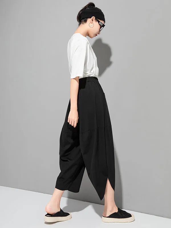 Original Solid Color Elasticity Waist Harem Capri-Pants