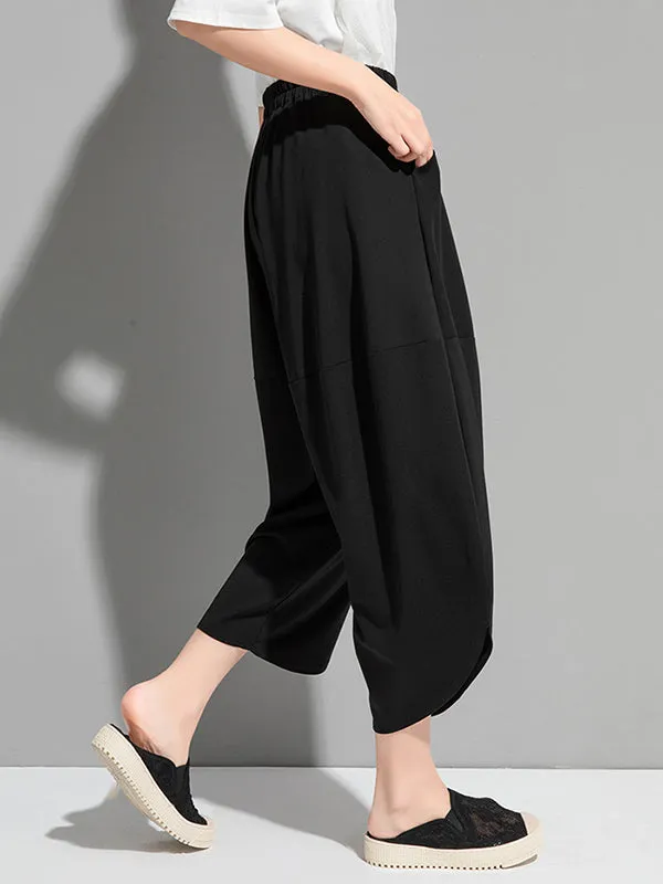 Original Solid Color Elasticity Waist Harem Capri-Pants