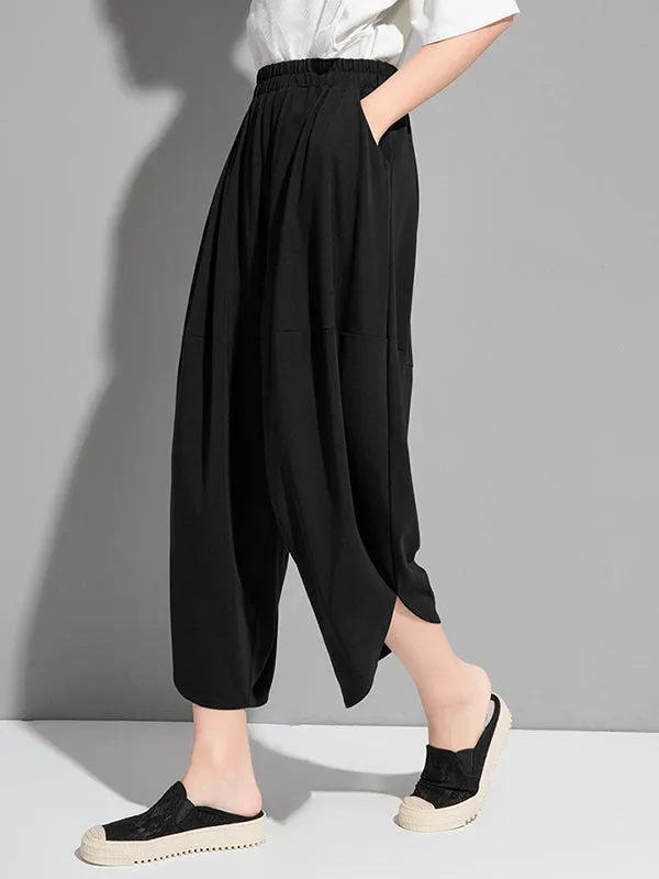 Original Solid Color Elasticity Waist Harem Capri-Pants