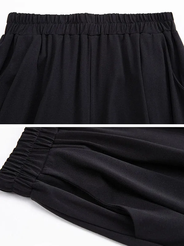 Original Solid Color Elasticity Waist Harem Capri-Pants