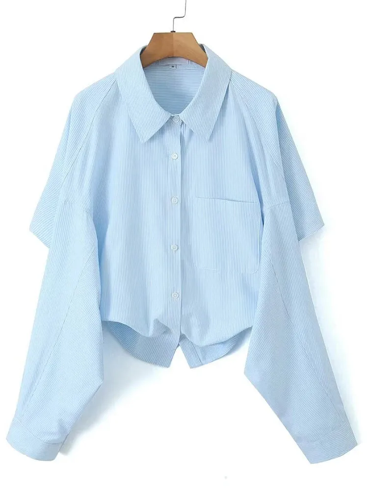 Patchwork Pockets Chic Irregular Blouses For Women Lapel Long Sleeve Spliced Single Breasted Minimalist Loose Shirts Female