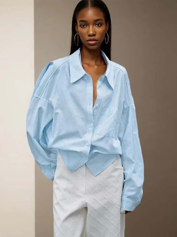 Patchwork Pockets Chic Irregular Blouses For Women Lapel Long Sleeve Spliced Single Breasted Minimalist Loose Shirts Female