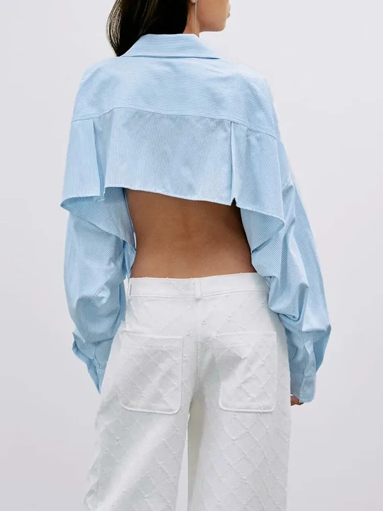 Patchwork Pockets Chic Irregular Blouses For Women Lapel Long Sleeve Spliced Single Breasted Minimalist Loose Shirts Female