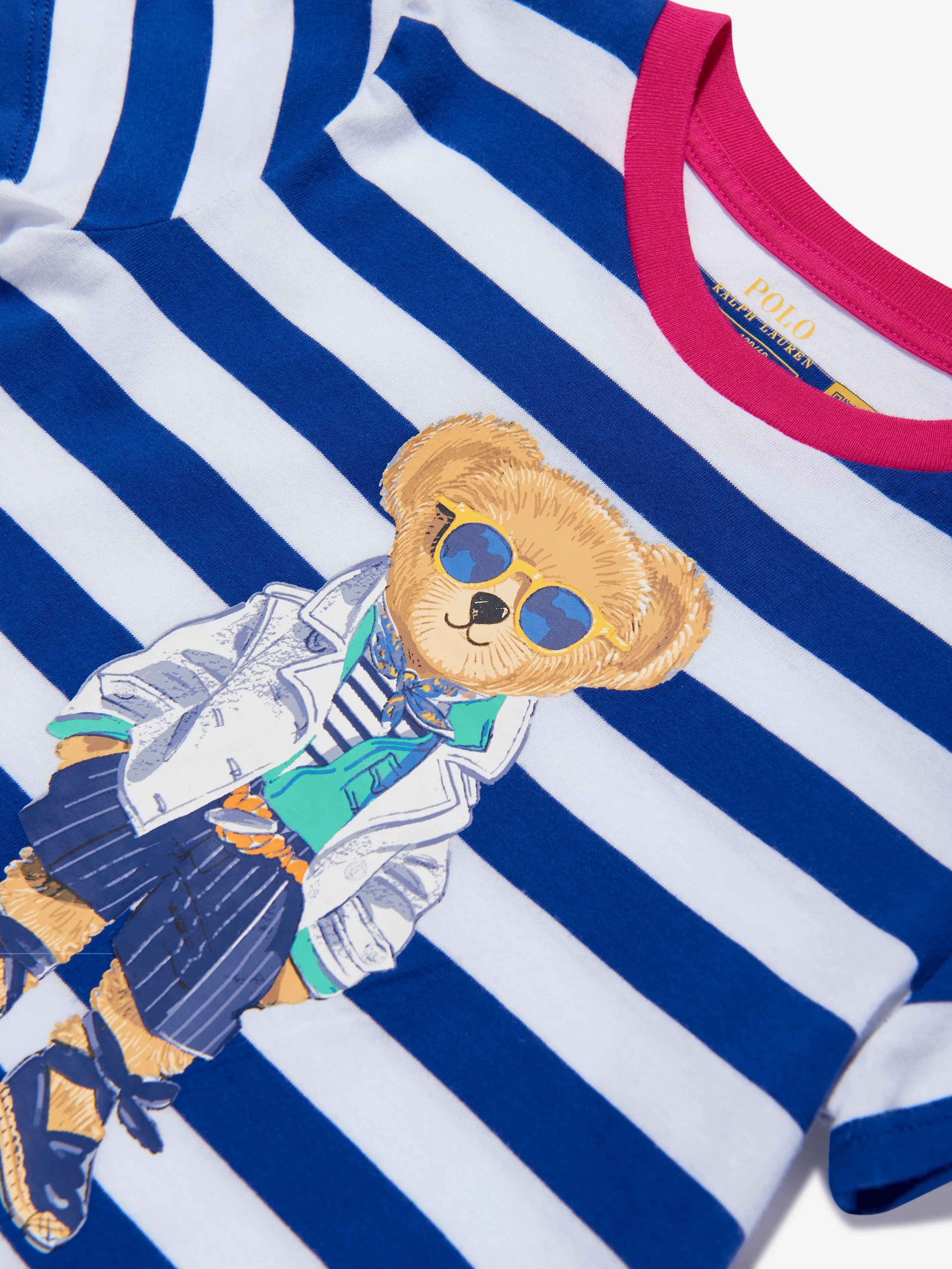 Ralph Lauren Girls Striped Bear Dress in Blue