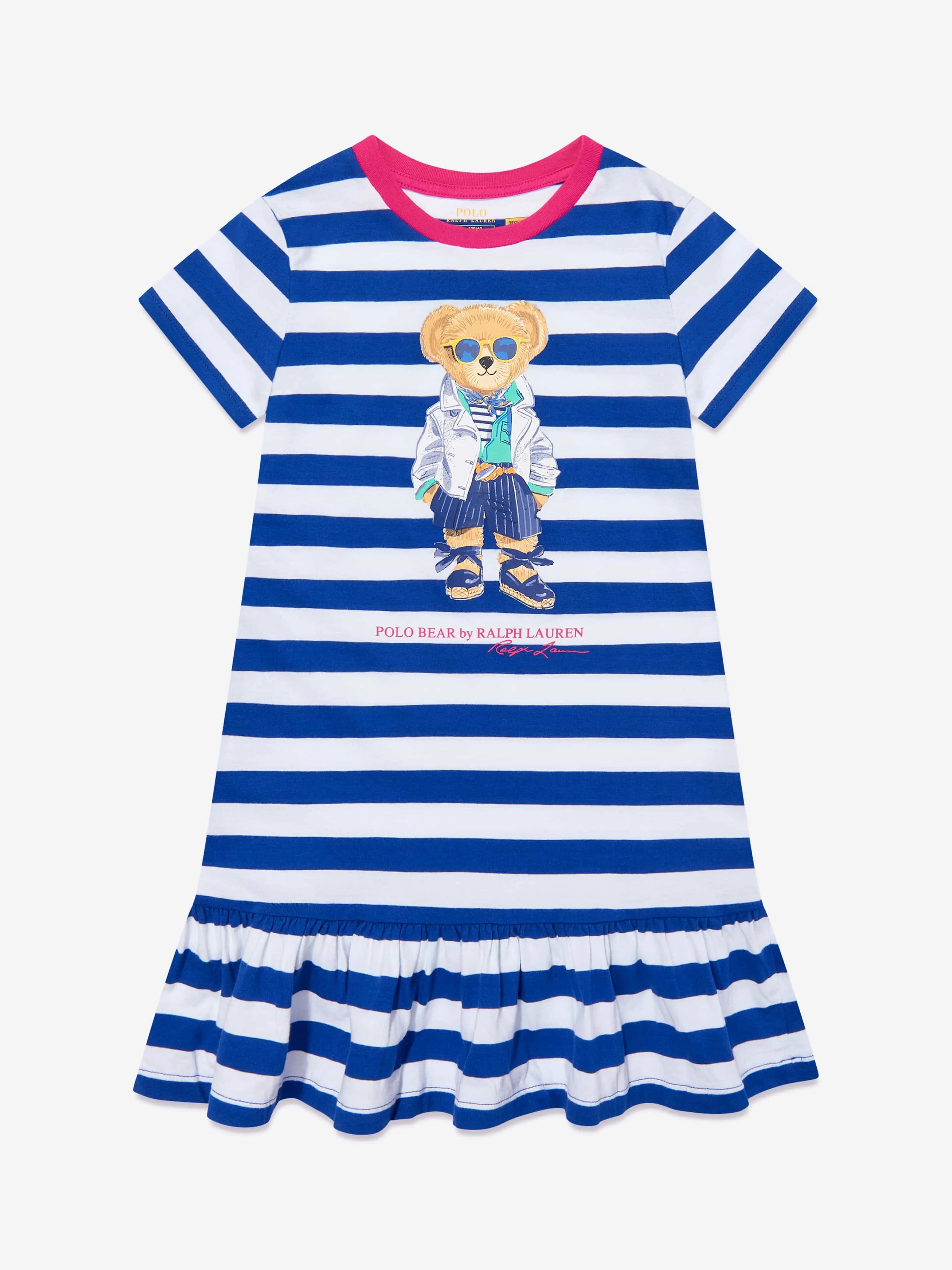 Ralph Lauren Girls Striped Bear Dress in Blue