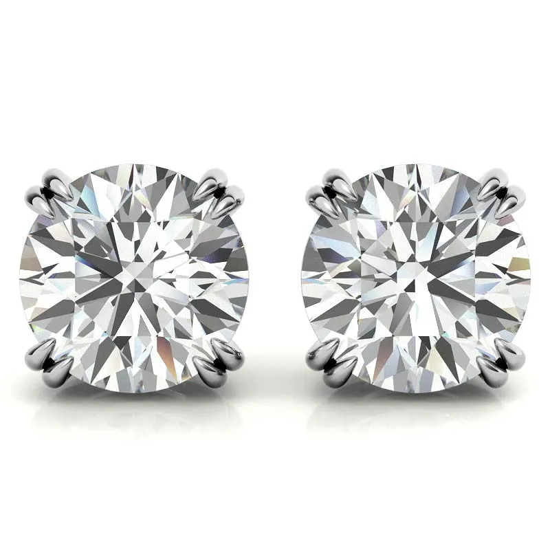Round Solitaire White Gold Silver Double 4-Prong Claw Earring For Woman