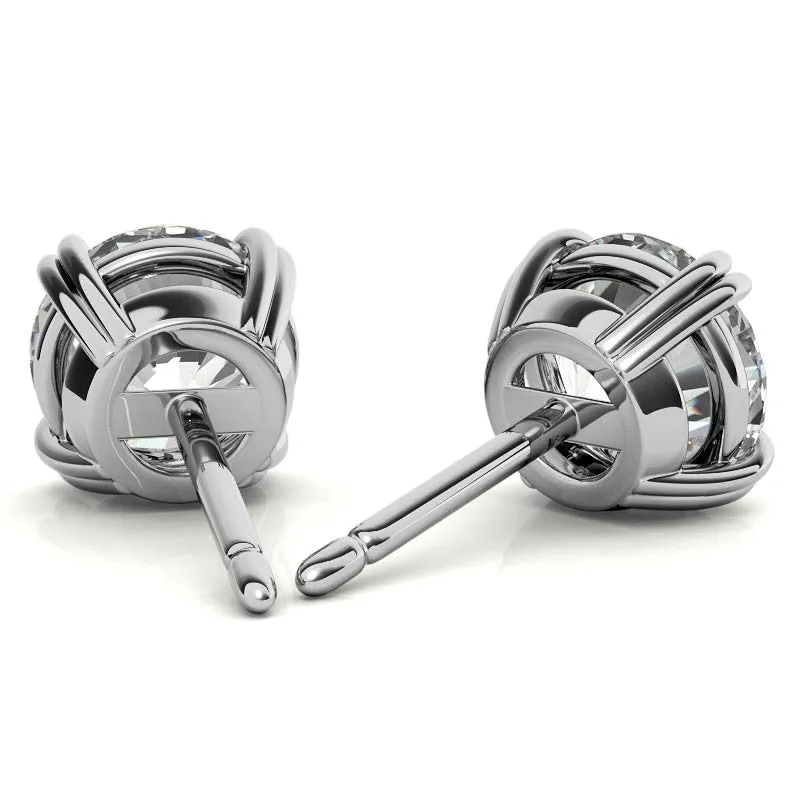Round Solitaire White Gold Silver Double 4-Prong Claw Earring For Woman