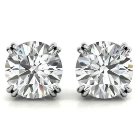 Round Solitaire White Gold Silver Double 4-Prong Claw Earring For Woman