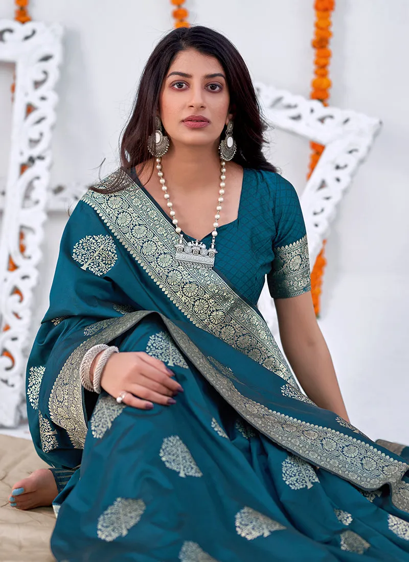 Royal Blue Embellished Banarasi Silk Saree