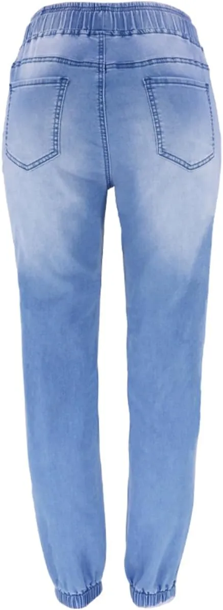 Sorrica Denim Joggers for Women High Waisted Stretch Drawstring Elastic Waist Loose Denim Pants