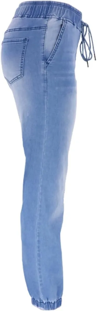 Sorrica Denim Joggers for Women High Waisted Stretch Drawstring Elastic Waist Loose Denim Pants
