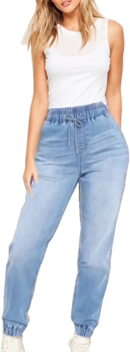 Sorrica Denim Joggers for Women High Waisted Stretch Drawstring Elastic Waist Loose Denim Pants