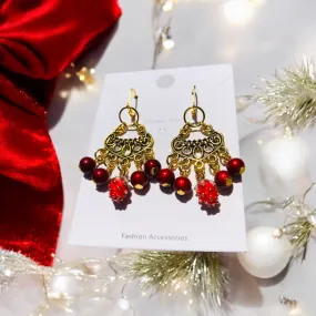 Strawberry Red Bohemian Antique Red Gold Chandelier Earrings
