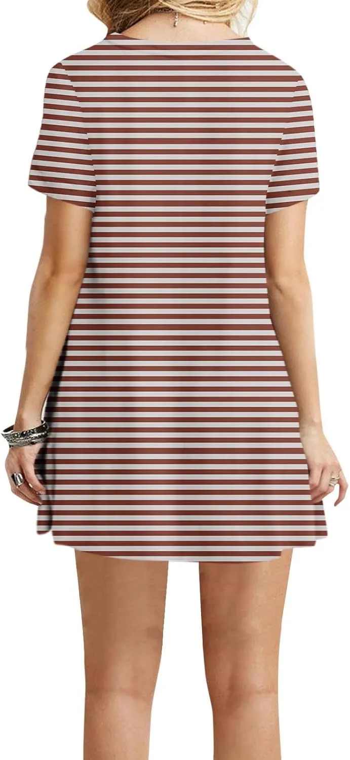 Striped T Shirt Dress for Women Summer Short Sleeve Dress Crew Neck Loose Dress Trendy Casal Dress Sun Beach Dress