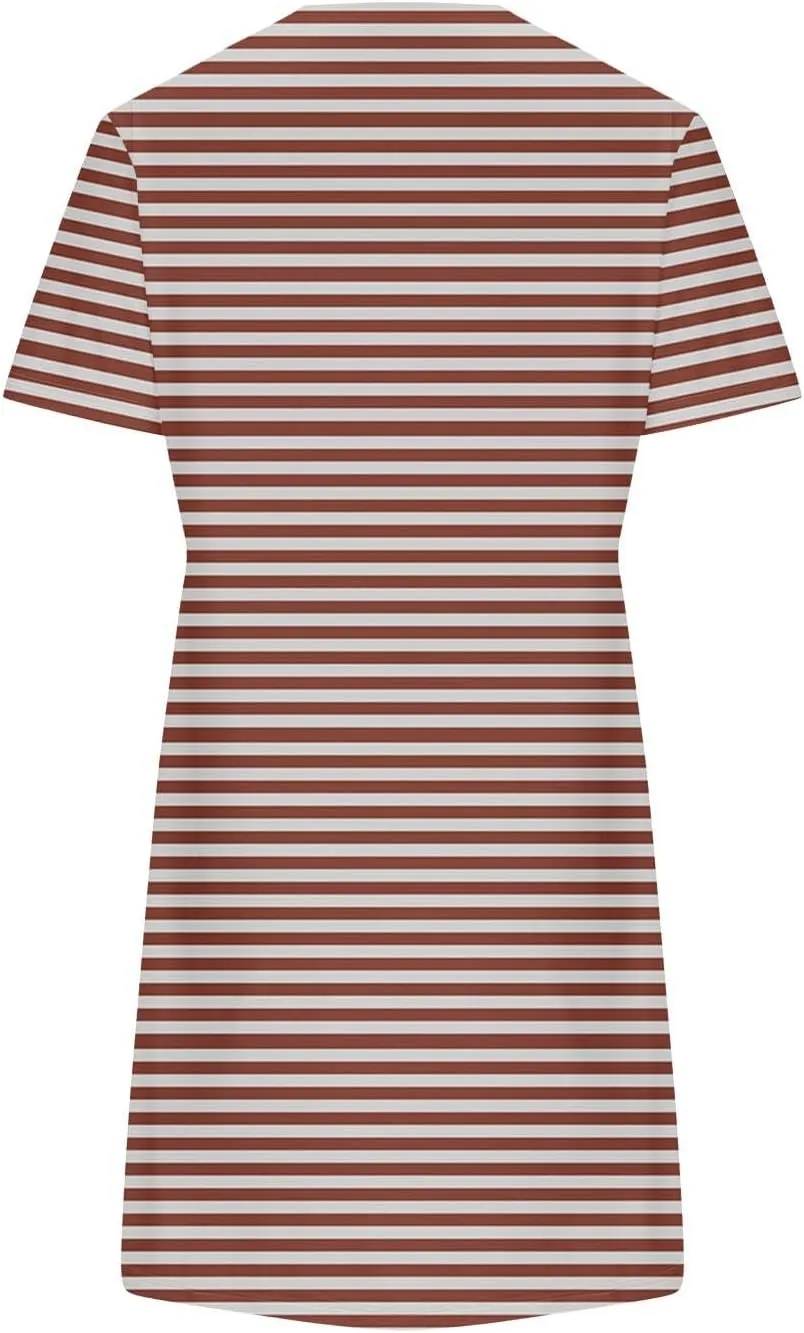 Striped T Shirt Dress for Women Summer Short Sleeve Dress Crew Neck Loose Dress Trendy Casal Dress Sun Beach Dress