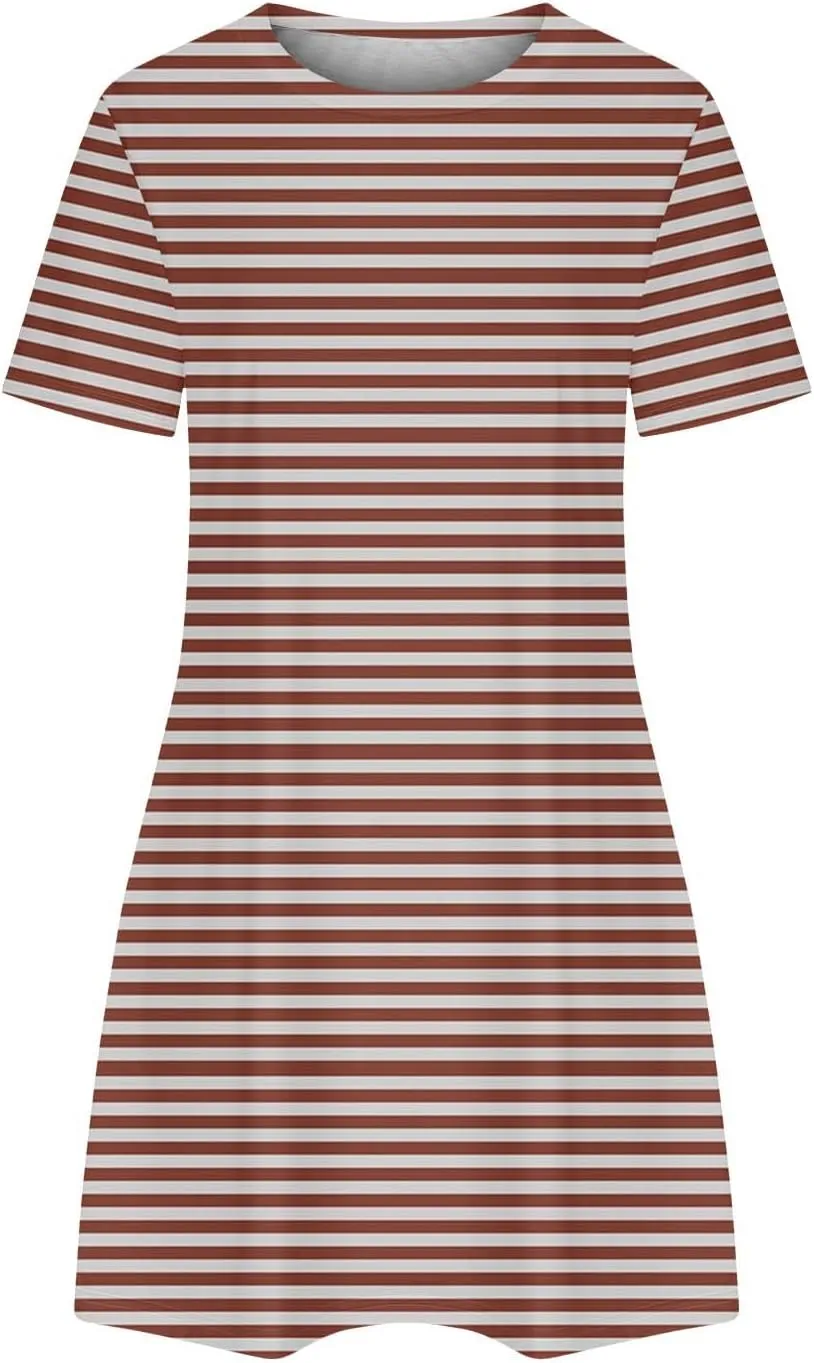 Striped T Shirt Dress for Women Summer Short Sleeve Dress Crew Neck Loose Dress Trendy Casal Dress Sun Beach Dress