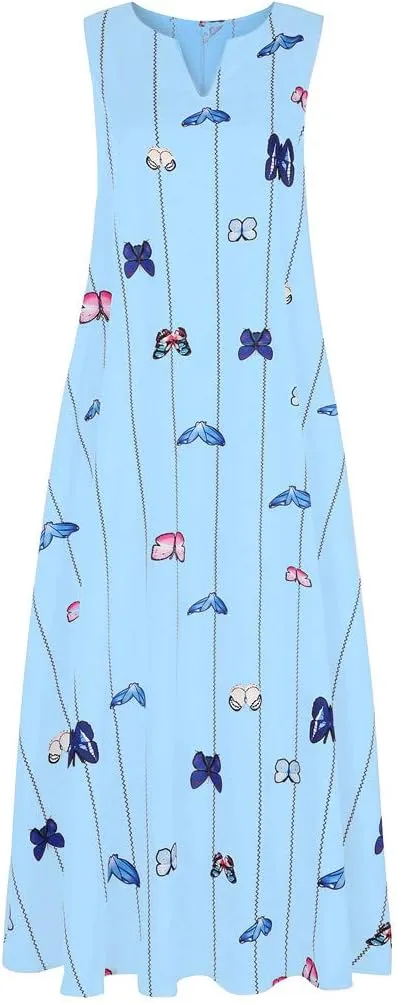 Summer Dresses for Women 2024 Plus Size Casual Loose Boho Sundress with Pockets V Neck Printed Sun Dress Maxi Dress