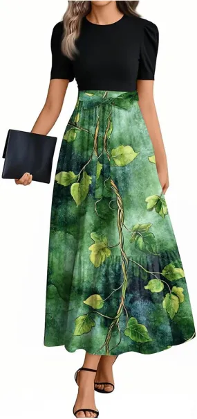 Summer Dresses for Women 2025 Floral Print Wrap Short Sleeve Dress Patchwork Ruffle Hem A Line Dress