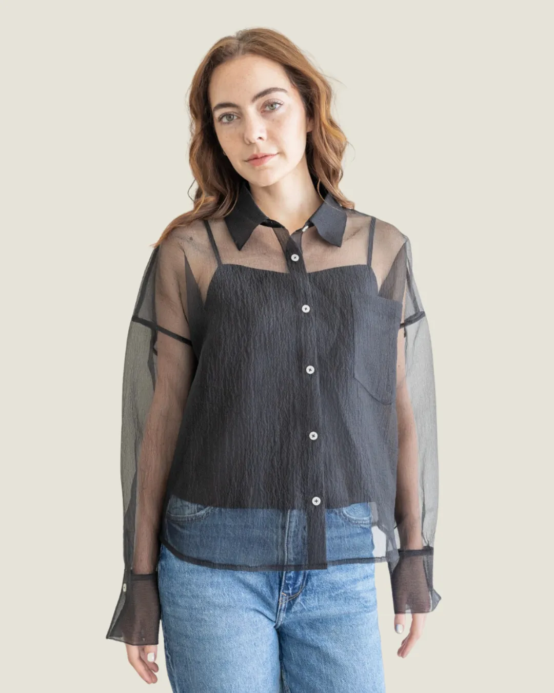 The Kambryn: Mesh-Like Button Up Top