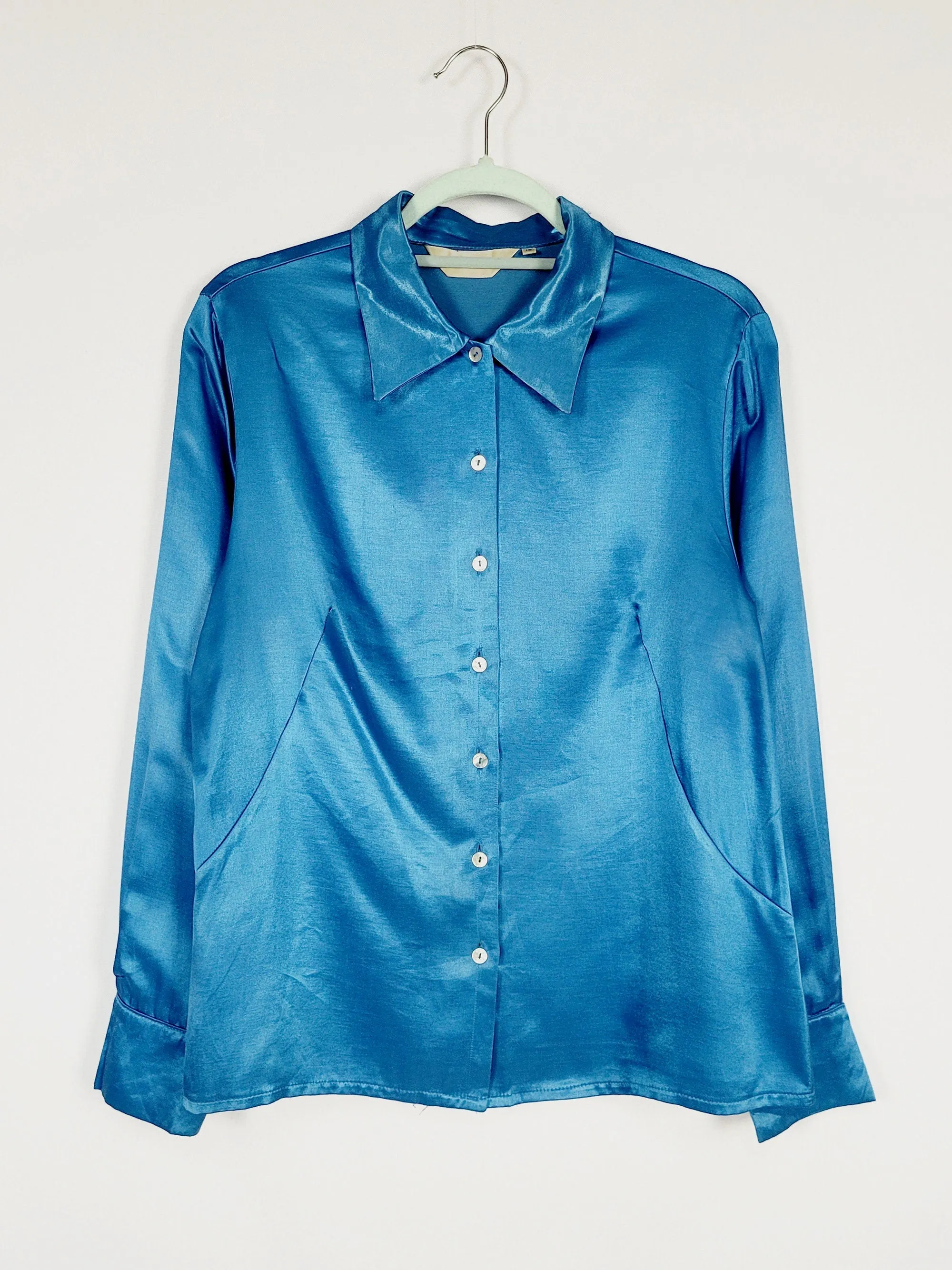 Vintage 90s blue silky satin minimalist smart casual blouse