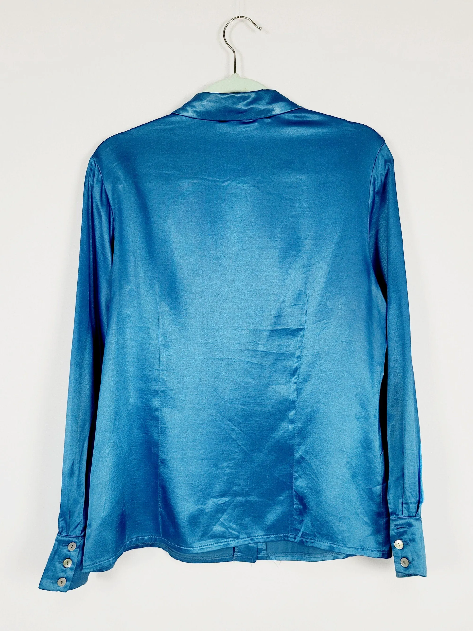 Vintage 90s blue silky satin minimalist smart casual blouse