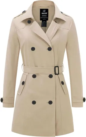 wantdo Women's Waterproof Trench Coat Classic Lapel Outerwear Coat with Belt