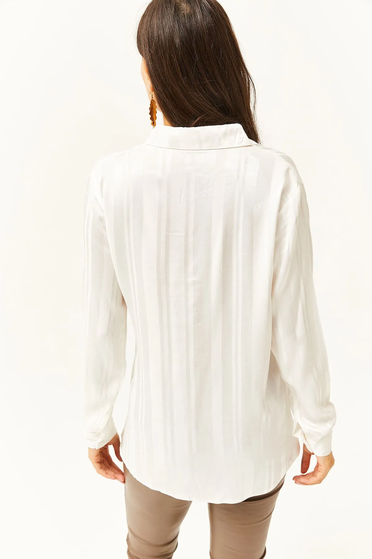 White Shiny Woven Shirt, Business Casual Office Attire, Professional Style, Timeless Piece,Minimalist Chic, Satin Look Blouse, Gift For Her