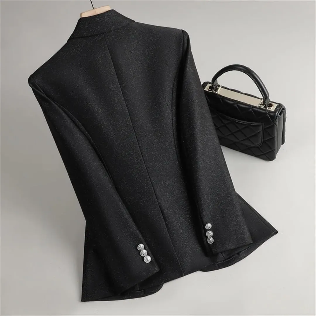 Women Elegant Single Button Long Sleeve Slim Jacket Chic Notched Solid Coat Office Wear Split Blazer