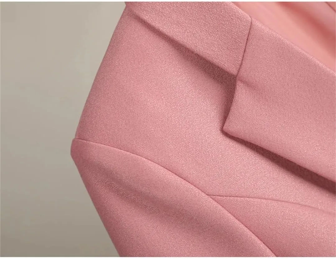 Women Elegant Single Button Long Sleeve Slim Jacket Chic Notched Solid Coat Office Wear Split Blazer