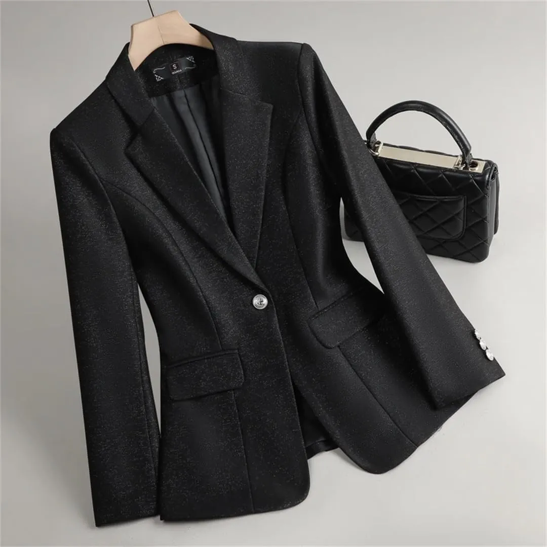 Women Elegant Single Button Long Sleeve Slim Jacket Chic Notched Solid Coat Office Wear Split Blazer