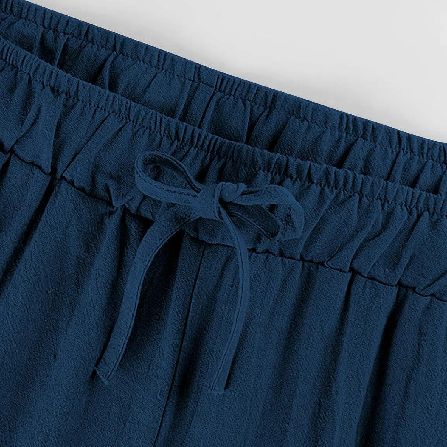 Women Solid Casual Pants Drawstring Waist Straight Wide Leg Trousers Comfy Lightweight Breathable Pant with Pocket