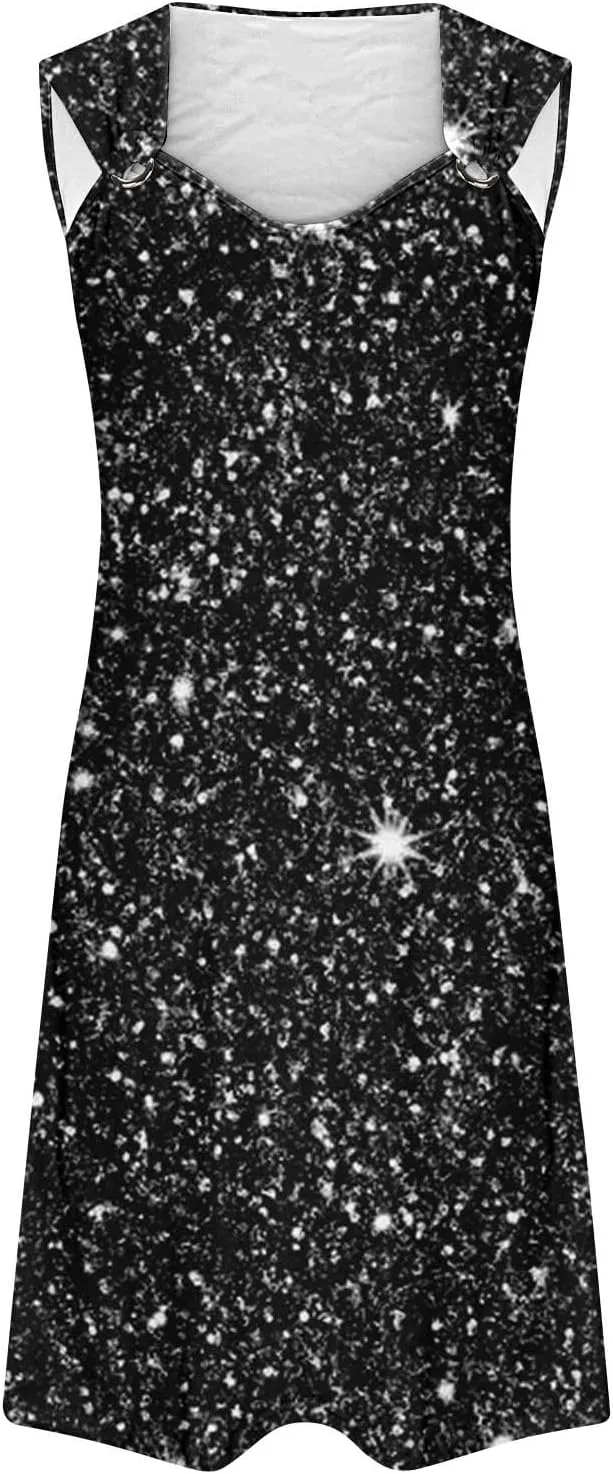 Women's A Line Casual Sun Dress Sleeveless Cute Grahpic Design Beach Dress Loose Fit Trendy Swing Dresses