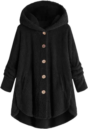 Womens Fleece Jackets Winter Hooded Coats 2024 Trendy Oversized Button Down Cardigan Sweater Warm Sweatshirt with Pocket