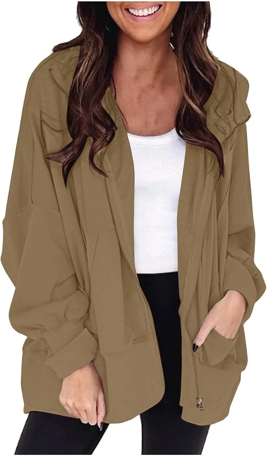 Women's Full Zip Hoodies Casual Loose Hooded Sweatshirt Jackets Soft Outerwear Fall Winter Track Jacket with Pocket