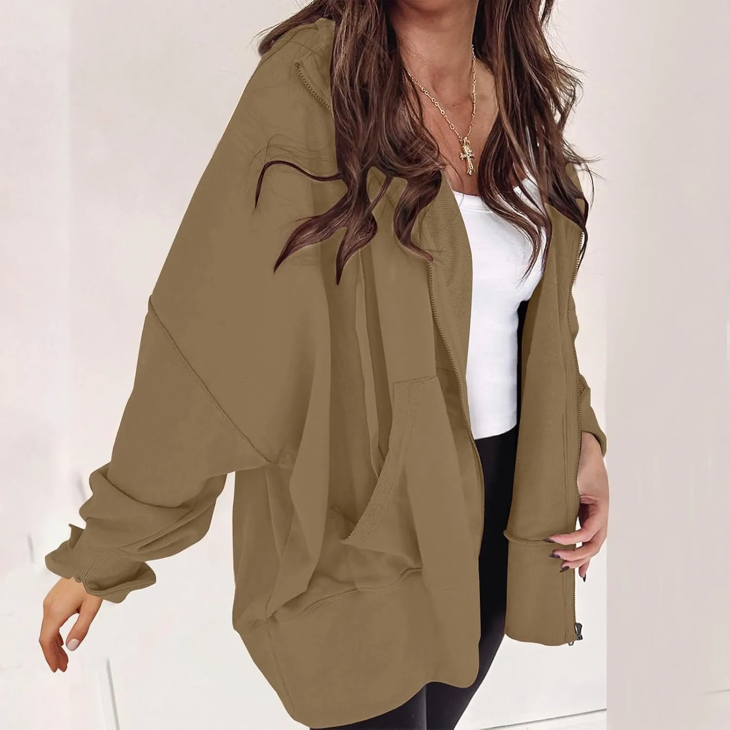 Women's Full Zip Hoodies Casual Loose Hooded Sweatshirt Jackets Soft Outerwear Fall Winter Track Jacket with Pocket