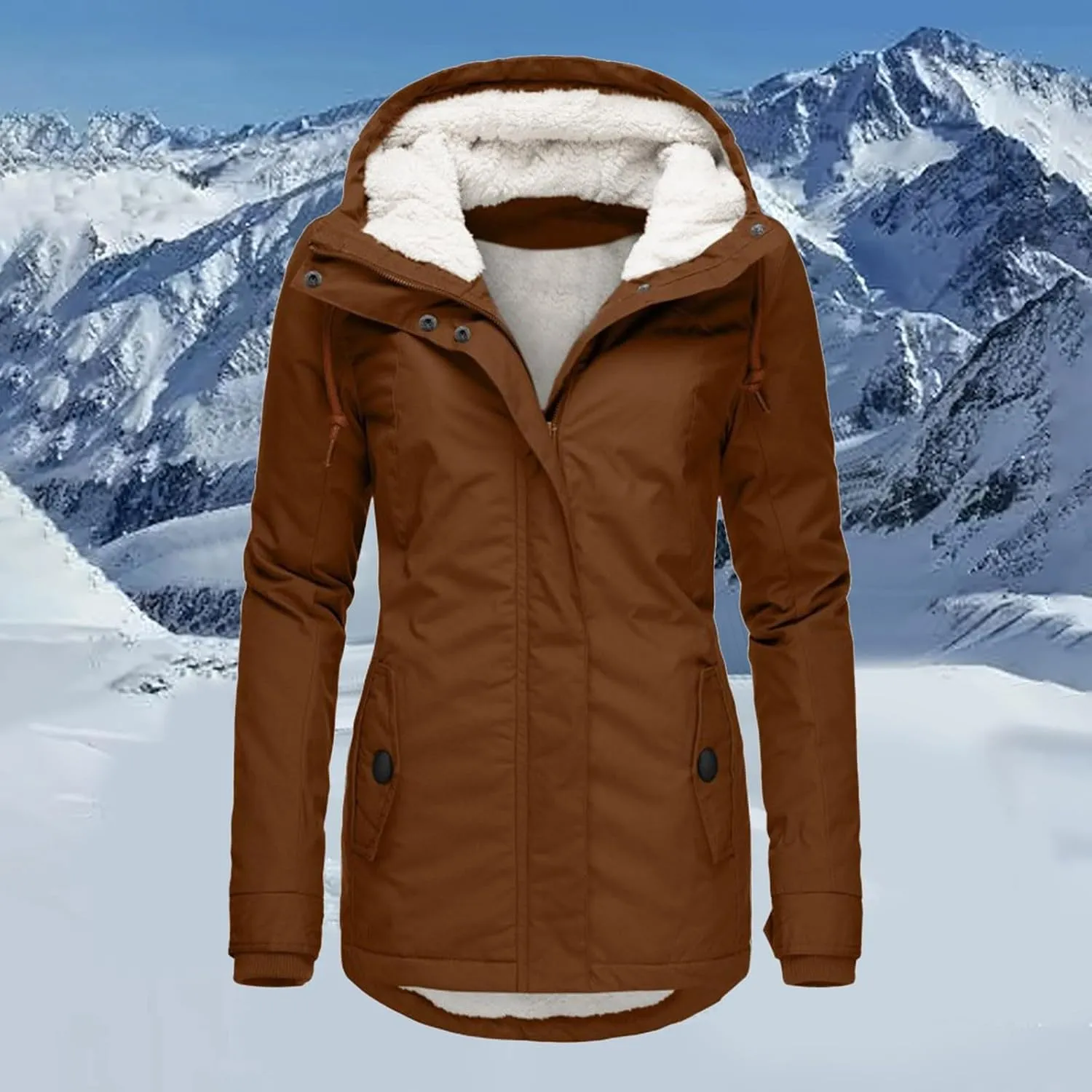 Womens Mid Length Down Coat Fleece Lined Hooded Puffer Jacket Soft Comfy Long Sleeve Quilted Coats Winter Warm Outfits