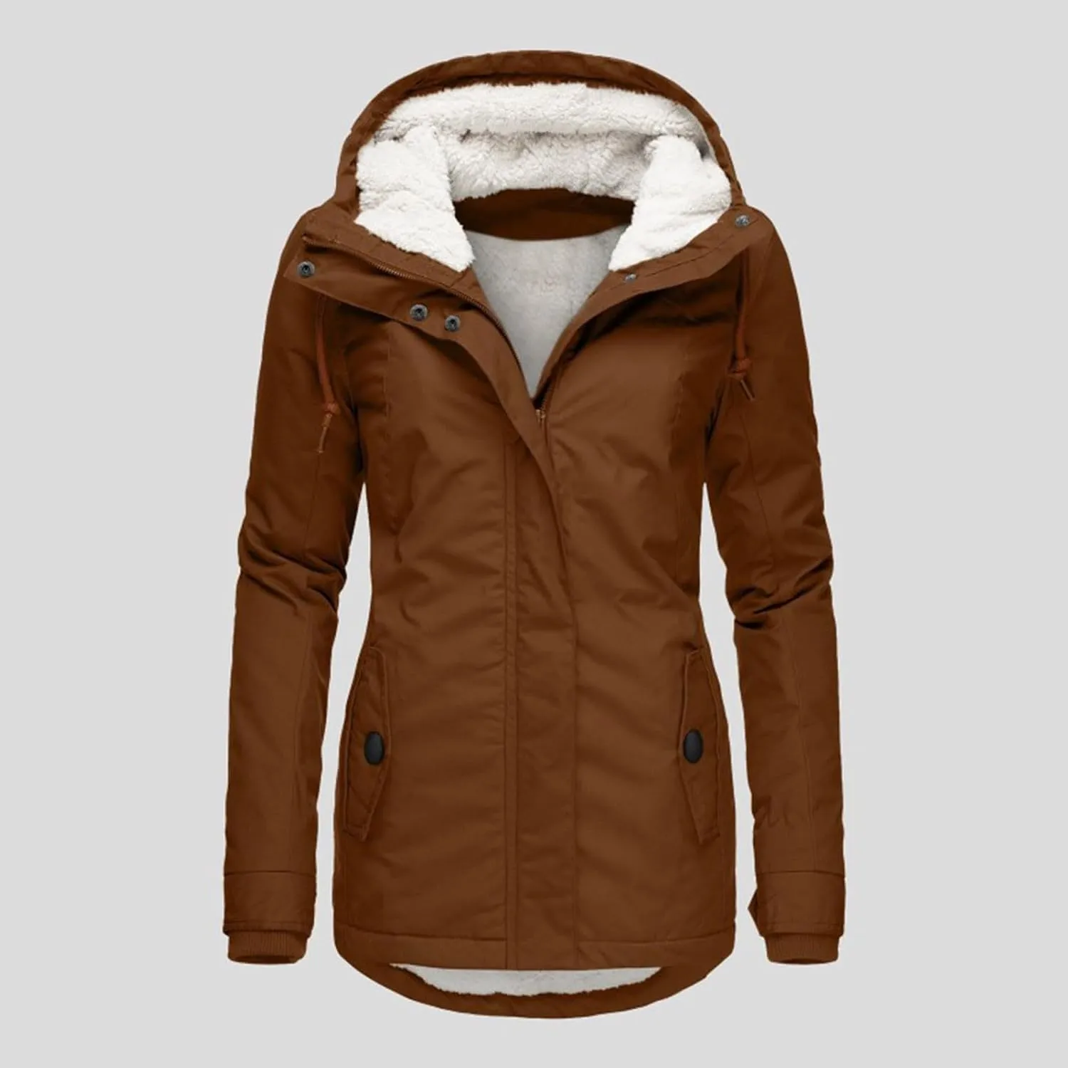 Womens Mid Length Down Coat Fleece Lined Hooded Puffer Jacket Soft Comfy Long Sleeve Quilted Coats Winter Warm Outfits